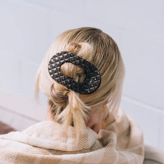 Truly Taupe Quilted Large Flat Round Hair Clip