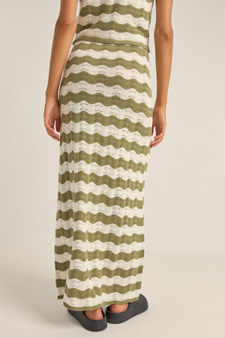 CARMEN STRIPE KNIT MAXI SKIRT (sage)