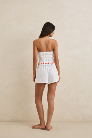 melia floral embroidered strapless top (WHT)