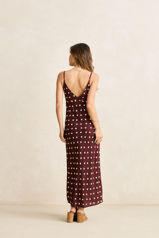 POLKA DOT BIAS MIDI DRESS (CAF) ONLINE EXCLUSIVE