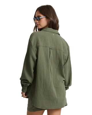 Wanderer Solid Long Sleeve Woven Top  (CQP0)