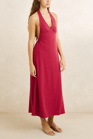sunny days linen halter neck maxi dress (WIN)