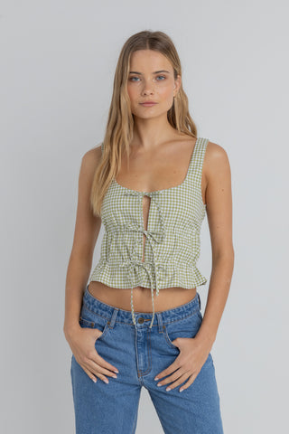 GLORIA TIE FRONT TOP (GREEN)