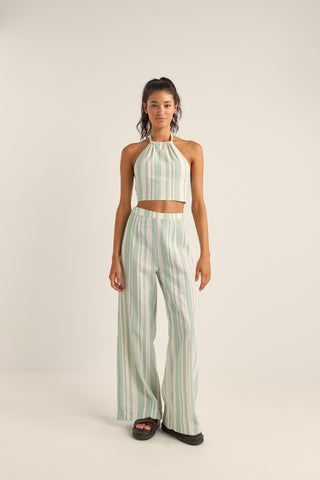 DINERO STRIPE HALTER TOP (green)