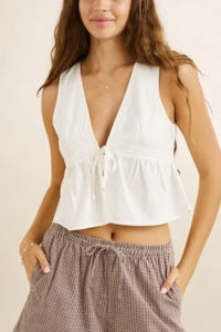 ANNABELLE LACE TRIM BABYDOLL TOP (WHITE)