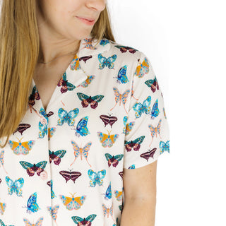 Wings of Paradise Butterflies Womens Bamboo Button Down Nightgown