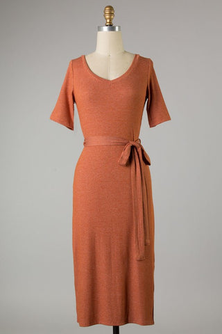 Vienna Tie Midi Dress (Rust)