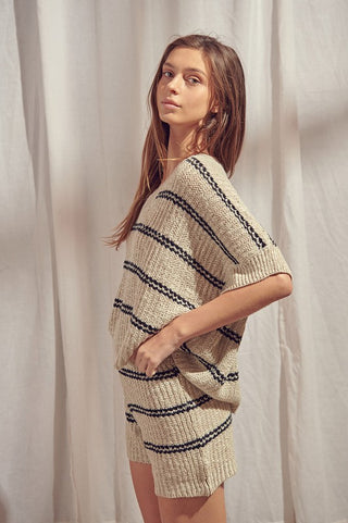 Striped Knit Slouchy Sweater (Taupe)