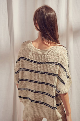 Striped Knit Slouchy Sweater (Taupe)