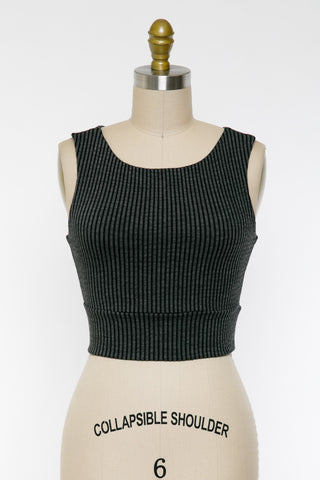Ribbed Cropped Round Neck Tank (Black)
