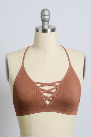 Seamless Lace Up Racer Back Bralette (Copper)