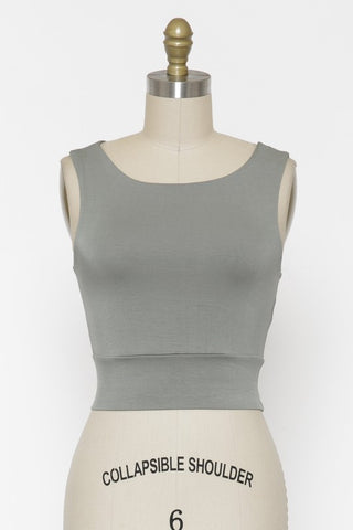 Solid Cropped Round Neck Tank (Dusty Green)