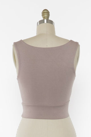 Solid Cropped Round Neck Tank (Mocha)