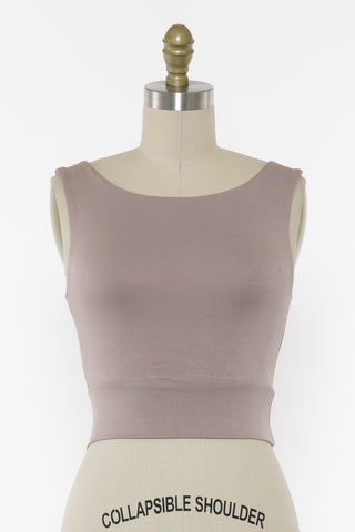 Solid Cropped Round Neck Tank (Mocha)