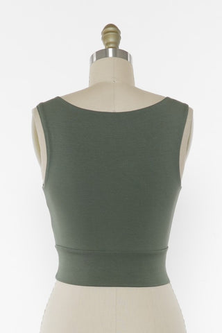 Solid Cropped Round Neck Tank (Olive)