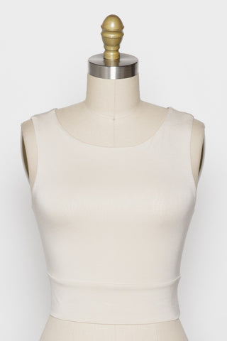 Solid Cropped Round Neck Tank (Cream)