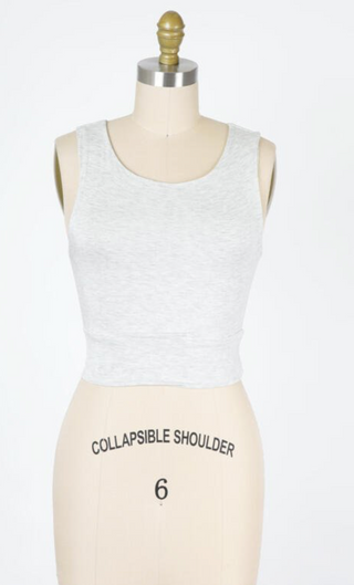 Solid Cropped Round Neck Tank (Light Heather Grey)