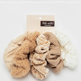 Assorted Textured Scrunchies 5pc (Sand)