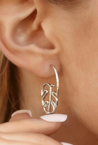 Palm Leaf Hoop Earrings (Silver)